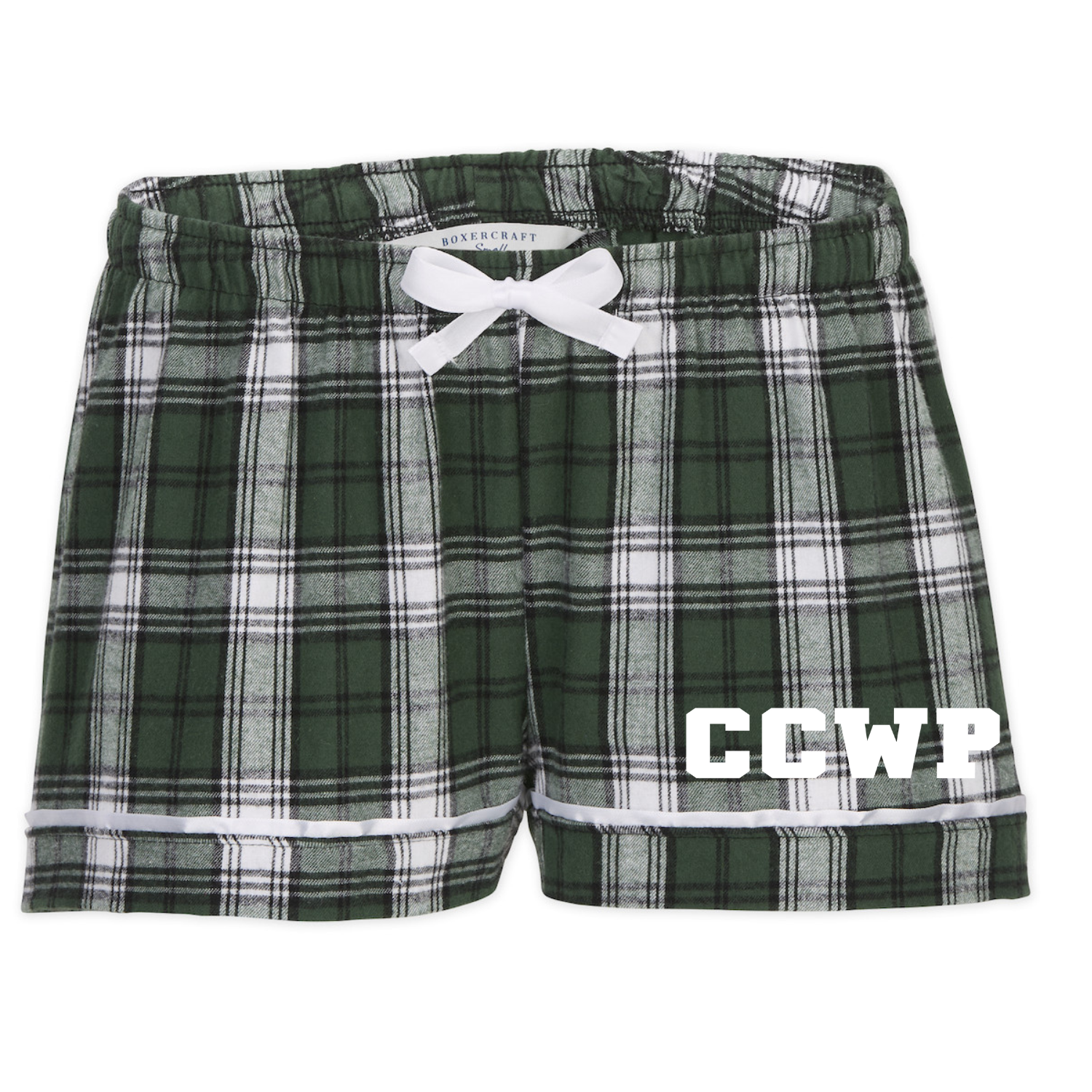 Women's CCWP Block Letter Logo Plaid Flannel Shorts - Green/Wt/Black